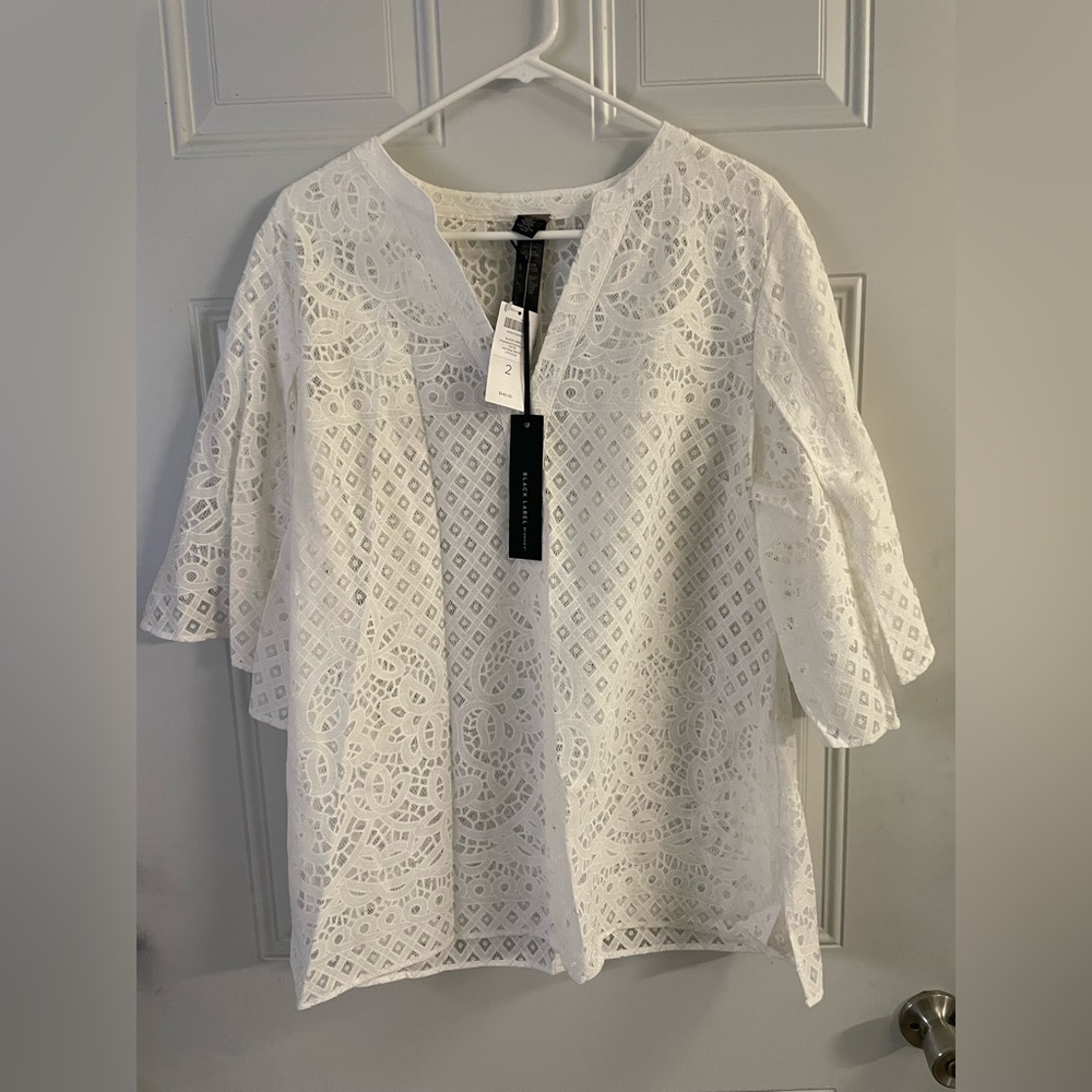 NWT: Plus size 2, Black Label by Chicos white lace top